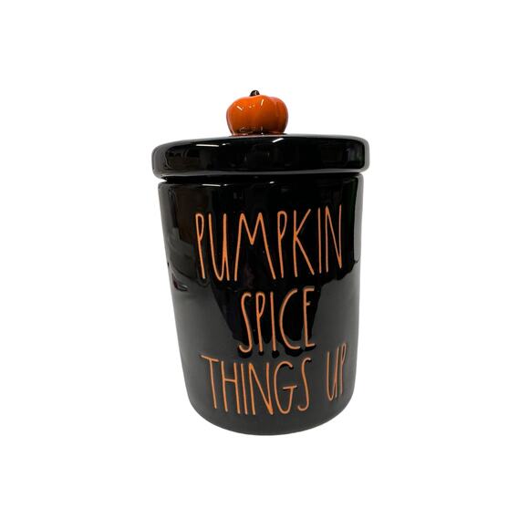 Rae Dunn Other - Rae Dunn PUMPKIN SPICE THINGS UP Black Canister Jar w/Pumpkin Fall Halloween NEW
